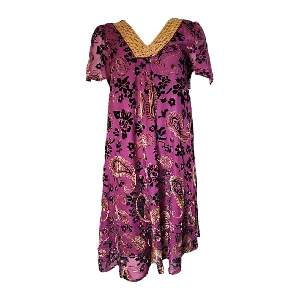 Piper & Scoot Dress Womens Size‎ S Small Purple Velvet Paisley Boho Whimsigoth